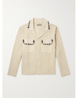 Kartik Research Camp-collar Embellished Embroidered Cotton Shirt - Natural