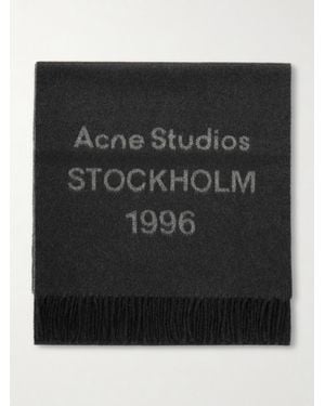 Acne Studios Venus 1996 Logo-jacquard Fringed Wool Scarf - Black