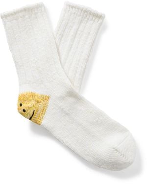Kapital Intarsia Ribbed Cotton-Blend Socks - White