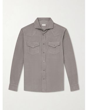 Brunello Cucinelli Cutaway-Collar Cotton-Corduroy Western Shirt - Grey