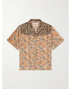 Valentino Garavani Camp-Collar Printed Silk-Satin Shirt - Natural