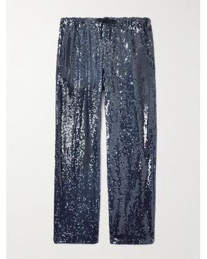 Dries Van Noten Wide-Leg Sequinned Crepe Drawstring Trousers - Blue