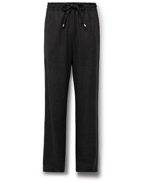 Loewe Straight-Leg Leather-Trimmed Wool And Cashmere-Blend Flannel Drawstring Pants - Black