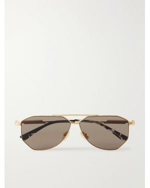 Bottega Veneta Snap Ribbon Aviator-Style-Tone Sunglasses - Natural