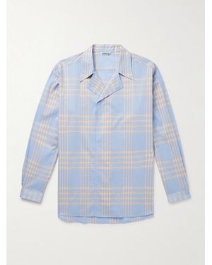 AURALEE Camp-Collar Checked Cotton Shirt - Blue