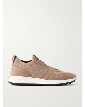 Tod's Suede-Trimmed Wool-Knit Trainers - Natural