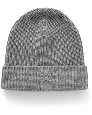 Celine Logo-Embroidered Ribbed Cashmere Beanie - Gray
