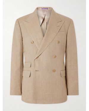 Ralph Lauren Double-Breasted Linen, Cotton And Silk-Blend Suit Jacket - Natural