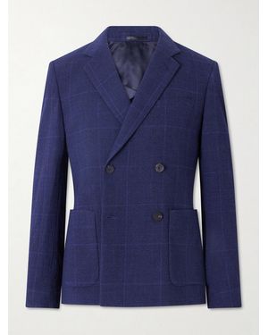 MR P. Double-Breasted Checked Wool-Blend Suit Jacket - Blue
