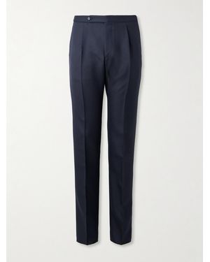 De Petrillo Slim-fit Tapered Pleated Wool-twill Suit Trousers - Blue