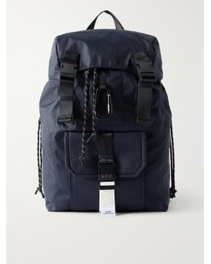 A.P.C. Logo-Print Rip-Stop Shell Backpack - Blue