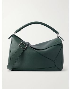 Loewe Puzzle Edge Large Logo-Debossed Full-Grain Leather Messenger Bag - Green