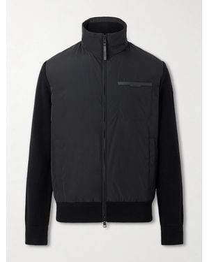 Moncler Leather-Trimmed Shell And Wool-Blend Full-Zip Cardigan - Blue