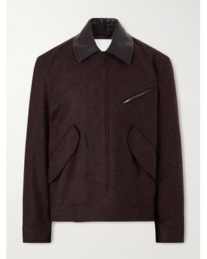 SAGE NATION Painter Leather-Trimmed Wool-Twill Blouson Jacket - Brown