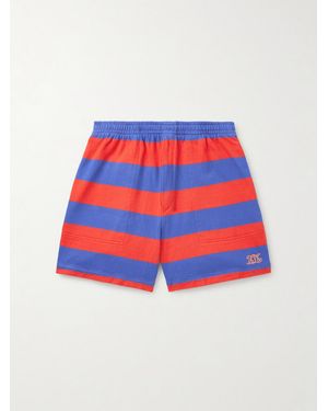 Bode Clubhouse Wide-Leg Logo-Embroidered Striped Cotton-Jersey Shorts
