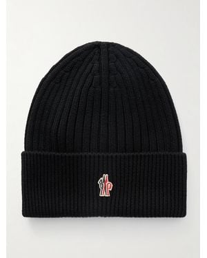 Moncler Logo-Appliquéd Ribbed Virgin Wool Beanie - Black