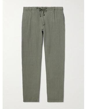 Hartford Tanker Tapered Linen Drawstring Trousers - Green