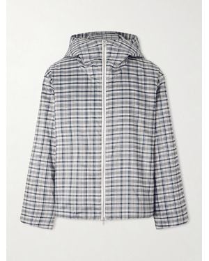 Jil Sander Padded Checked Silk-Blend Hooded Jacket - Blue