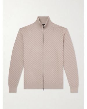 Brioni Cotton, Silk And Cashmere-Blend Zip-Up Jumper - Natural
