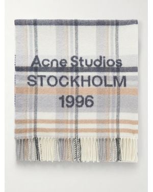 Acne Studios 1996 Fringed Checked Wool Scarf - Grey