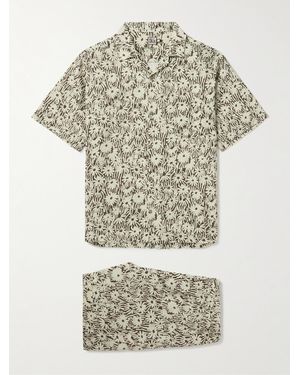Desmond & Dempsey Camp-Collar Floral-Print Linen Pyjama Set - Grey