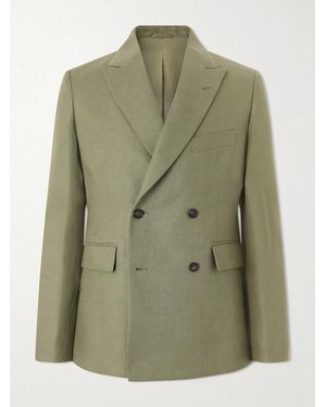 Bode Linen Double-Breasted Blazer - Green