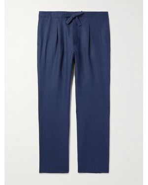 STÒFFA Straight-Leg Linen-Twill Drawstring Trousers - Blue