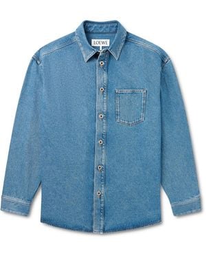 Loewe Anagram Logo-embroidered Denim Overshirt - Blue