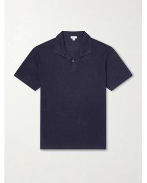 Sunspel Linen-Piqué Polo Shirt - Blue