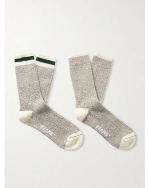 Beams Plus Rag Two-Pack Striped Ribbed-Knit Socks - Natural