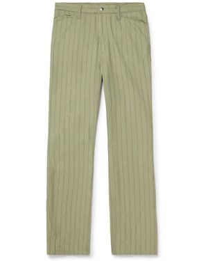 Kapital Gibson Straight-Leg Striped Linen And Cotton-Blend Twill Pants - Green