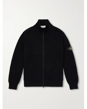 Stone Island Ribbed Organic Cotton Zip-Up Jumper - Black