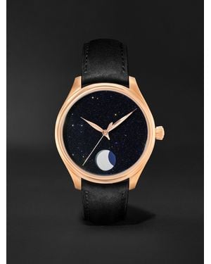 H. Moser & Cie. Endeavour Perpetual Moon Limited Edition Hand-wound 42mm 18-karat Red Gold And Leather Watch - Black