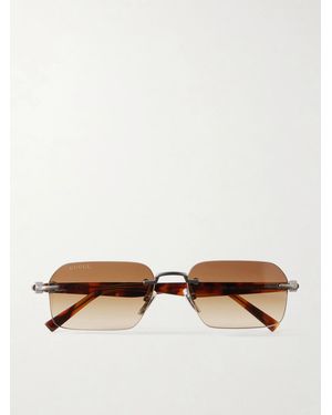Gucci Interlocking G-Detailed Square-Frame Silver-Tone Metal and Acetate Sunglasses - Braun