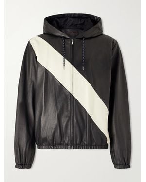Wales Bonner Vista Striped Leather Hooded Jacket - Black