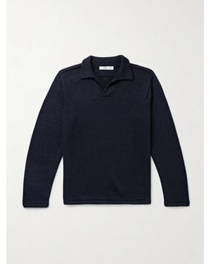 Inis Meáin Wool And Linen-blend Polo Shirt - Blue