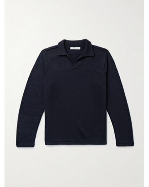 Inis Meáin Pullover aus einer Woll-Leinenmischung mit Polokragen - Blau