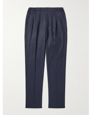 Rubinacci Leisure Straight-Leg Pleated Wool-Flannel Trousers - Blue