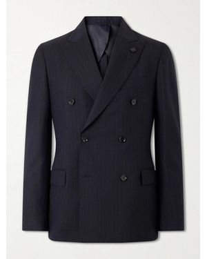 Lardini Double-Breasted Pintriped Wool Suit Jacket - Blue