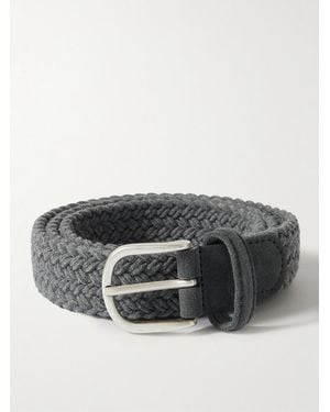 Anderson's 3Cm Leather-Trimmed Woven Belt - Grey