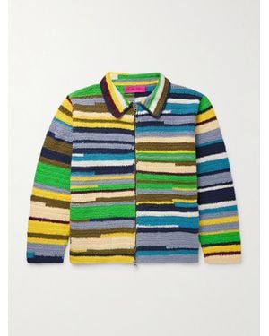 The Elder Statesman Striped Crocheted Organic Cotton Jacket - Green