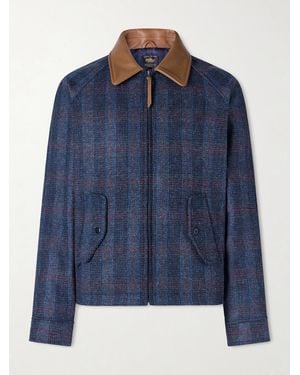 Golden Bear Dunbar Harris Leather-Trimmed Checked Wool Jacket - Blue