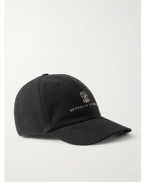 Brunello Cucinelli Logo-embroidered Leather-trimmed Cotton-twill Baseball Cap - Black