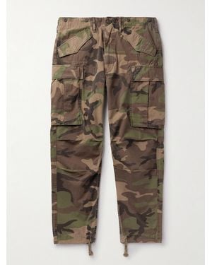 RRL Tapered Camouflage-Print Cotton-Ripstop Cargo Trousers - Green
