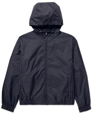 Gucci Gg Logo-Jacquard Shell Hooded Jacket - Blue