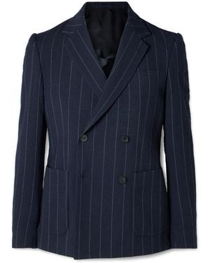 MR P. Slim-Fit Pinstriped Wool-Blend Seersucker Suit Jacket - Blue