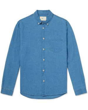 Folk Anniversary Button-Down Collar Linen And Cotton-Blend Chambray Shirt - Blue