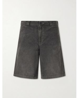 Enfants Riches Deprimes Straight-leg Distressed Cotton And Linen-blend Twill Shorts - Grey