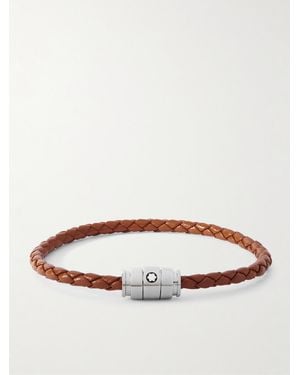 Montblanc Meisterstück 3-ring Stainless Steel And Woven Leather Bracelet - Brown