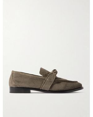 Bottega Veneta Astaire Knotted Suede Loafers - Grey